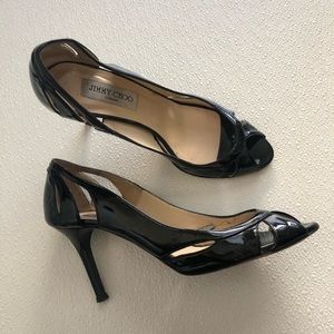 Jimmy Choo Black Patent Leather Pumps with Peep Toe